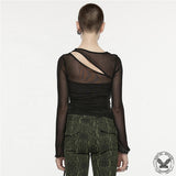 Oblique Slit Fitting Mesh Slim Shirt