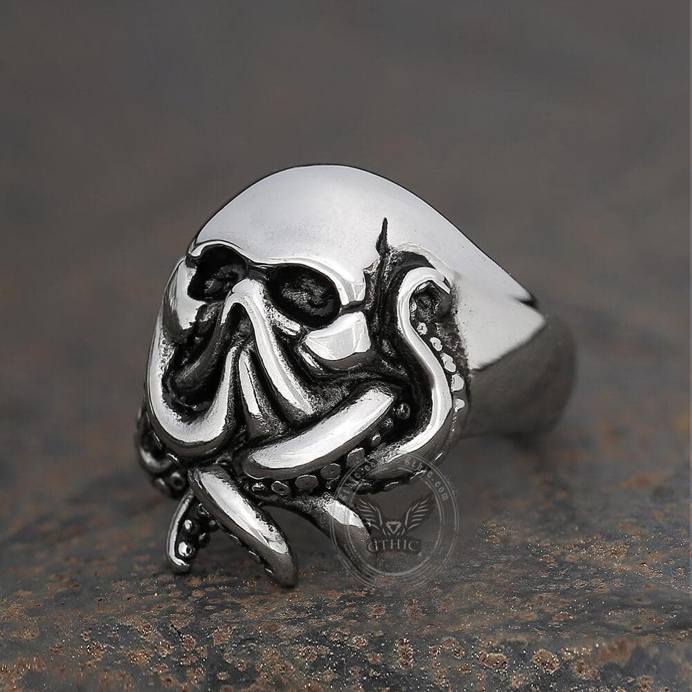 Anillo de calavera de acero inoxidable con diseño de pulpo marinero