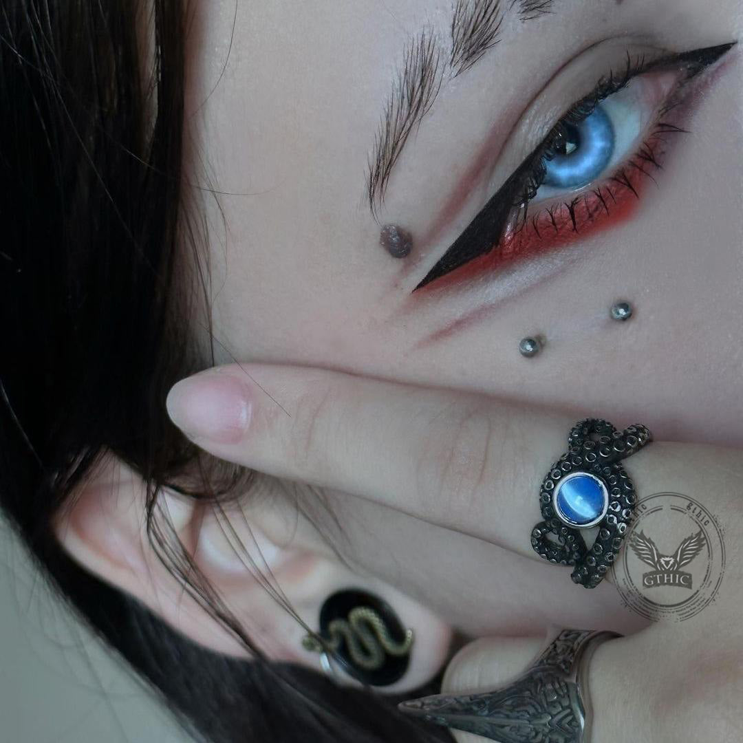 Anillo de acero inoxidable con forma de animal y tentáculo de pulpo