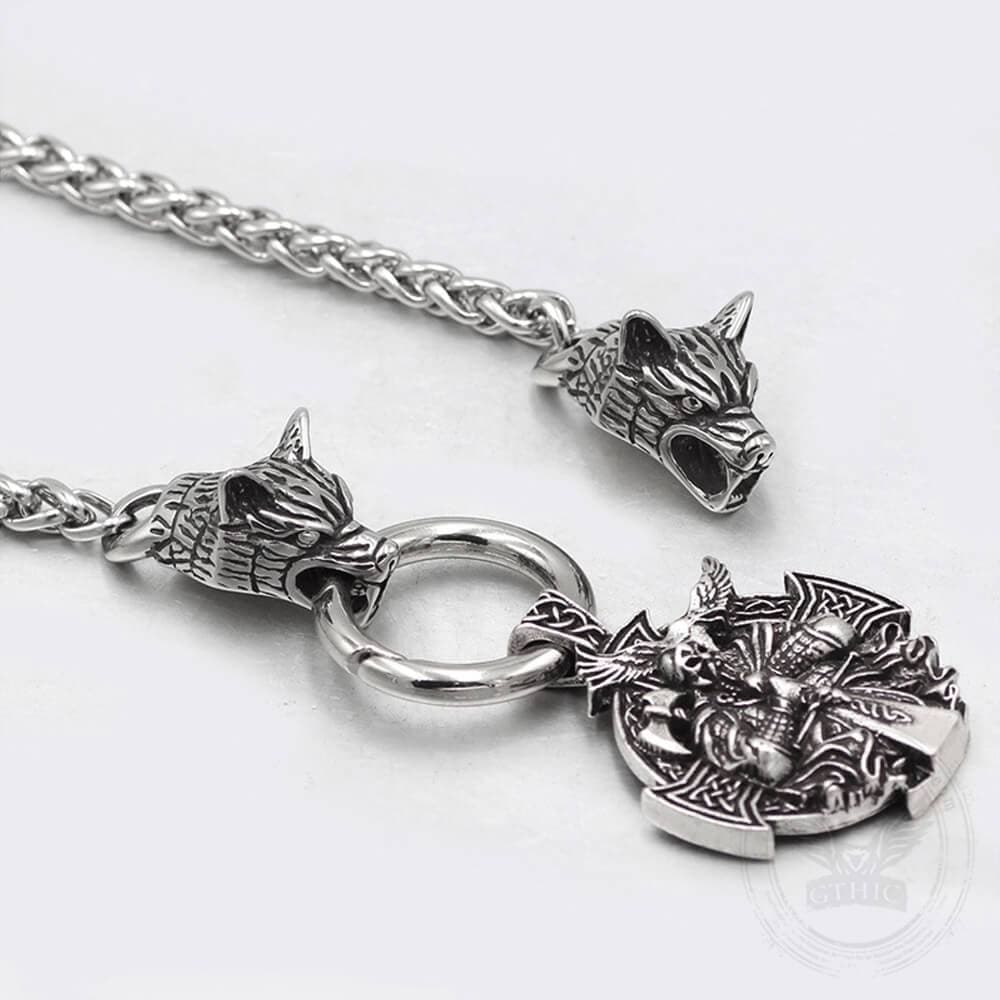 Odin Wolf Raven Stainless Steel Viking Necklace