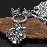 Odin Wolf Raven Stainless Steel Viking Necklace
