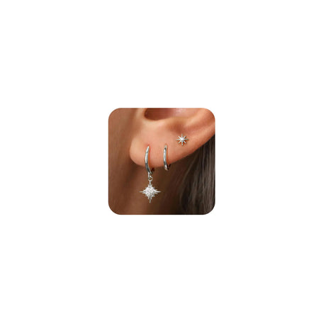 SUFOPE Silver Earrings Set 14K Silver Plated Earrings Dainty Small Silver Hoop Earrings Cute Sparkling Star Stud Earrings Hypoallergenic Dangle Earrings Jewelry for Gift - Lootquake