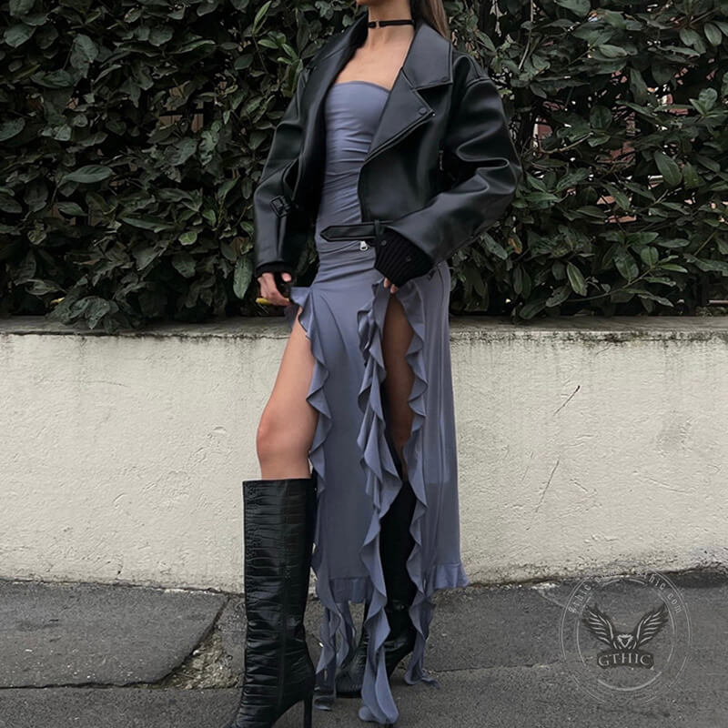 One-shoulder Tube Ruffle Irregular Bodycon Dress