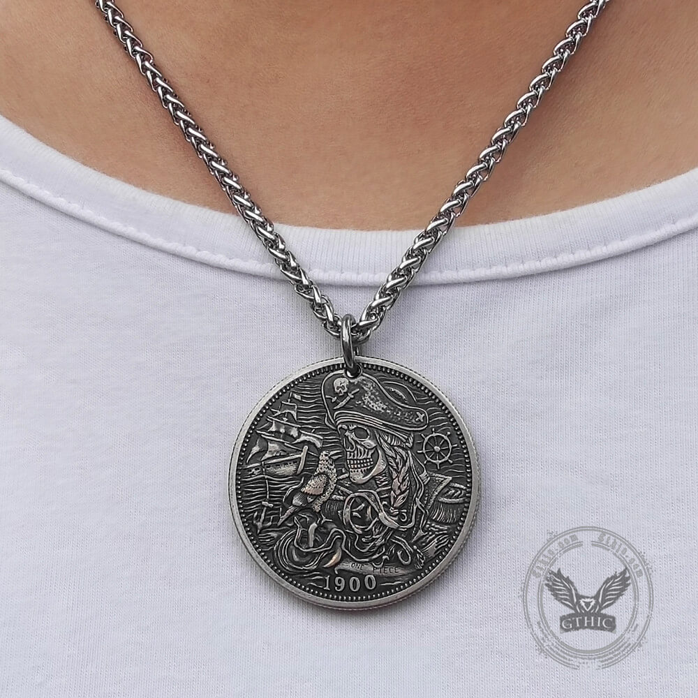 One Place Pirate Zinc Alloy Skull Hobo Nickel Pendant