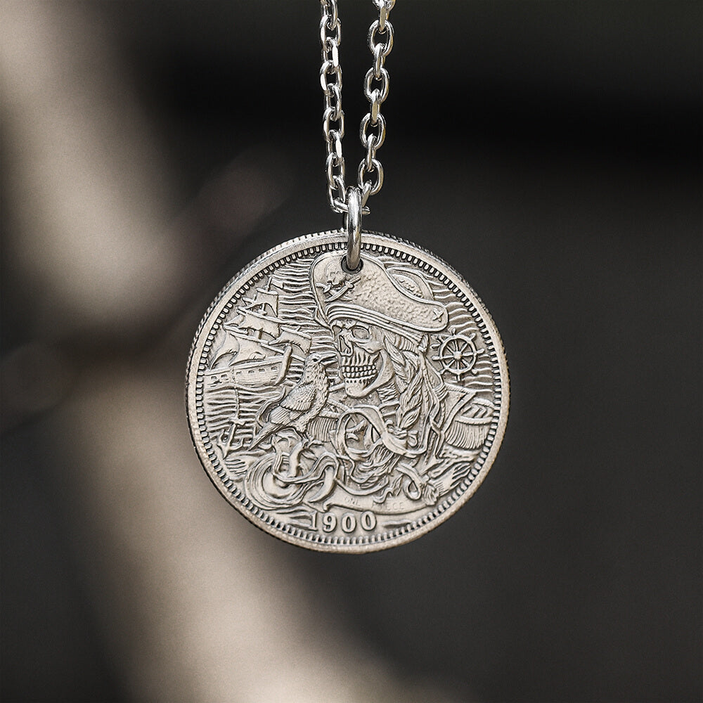 One Place Pirate Zinc Alloy Skull Hobo Nickel Pendant