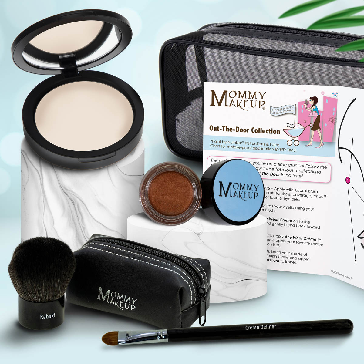 Colección Out The Door | Set de maquillaje multiusos, fácil de llevar y sin talco