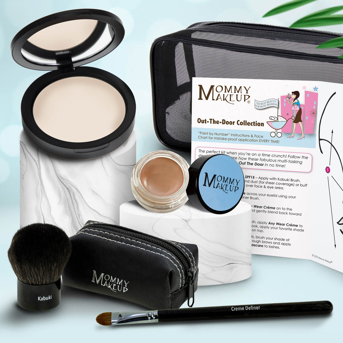 Colección Out The Door | Set de maquillaje multiusos, fácil de llevar y sin talco