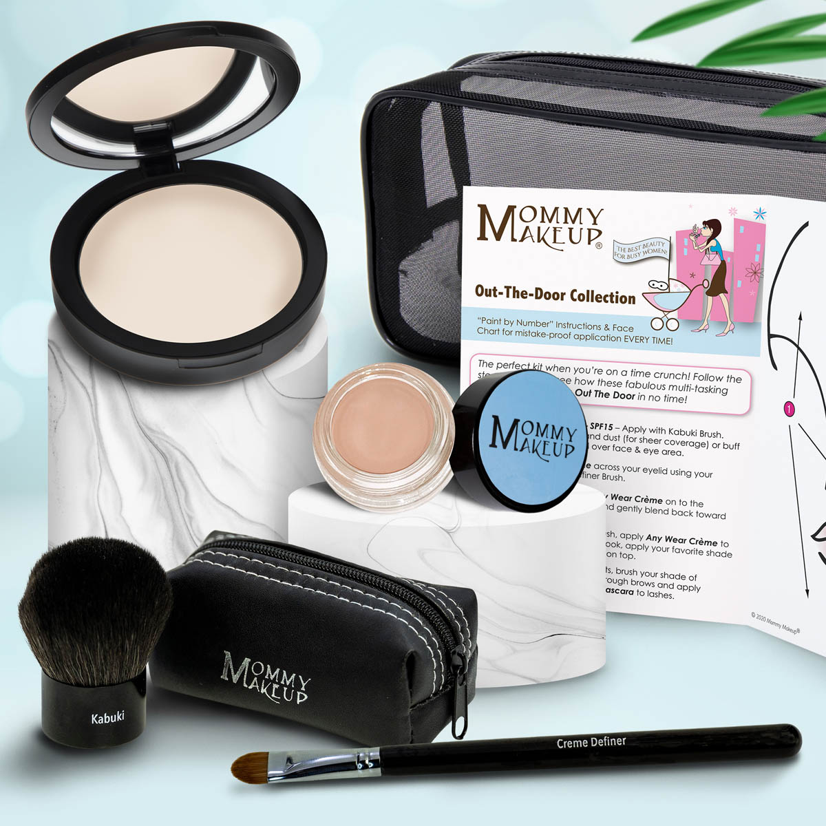 Colección Out The Door | Set de maquillaje multiusos, fácil de llevar y sin talco