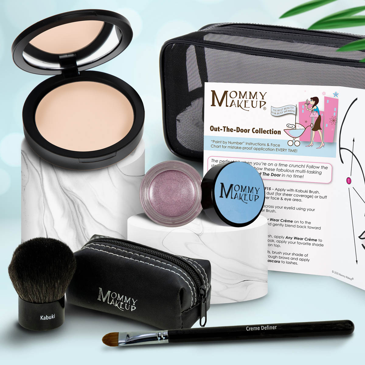 Colección Out The Door | Set de maquillaje multiusos, fácil de llevar y sin talco
