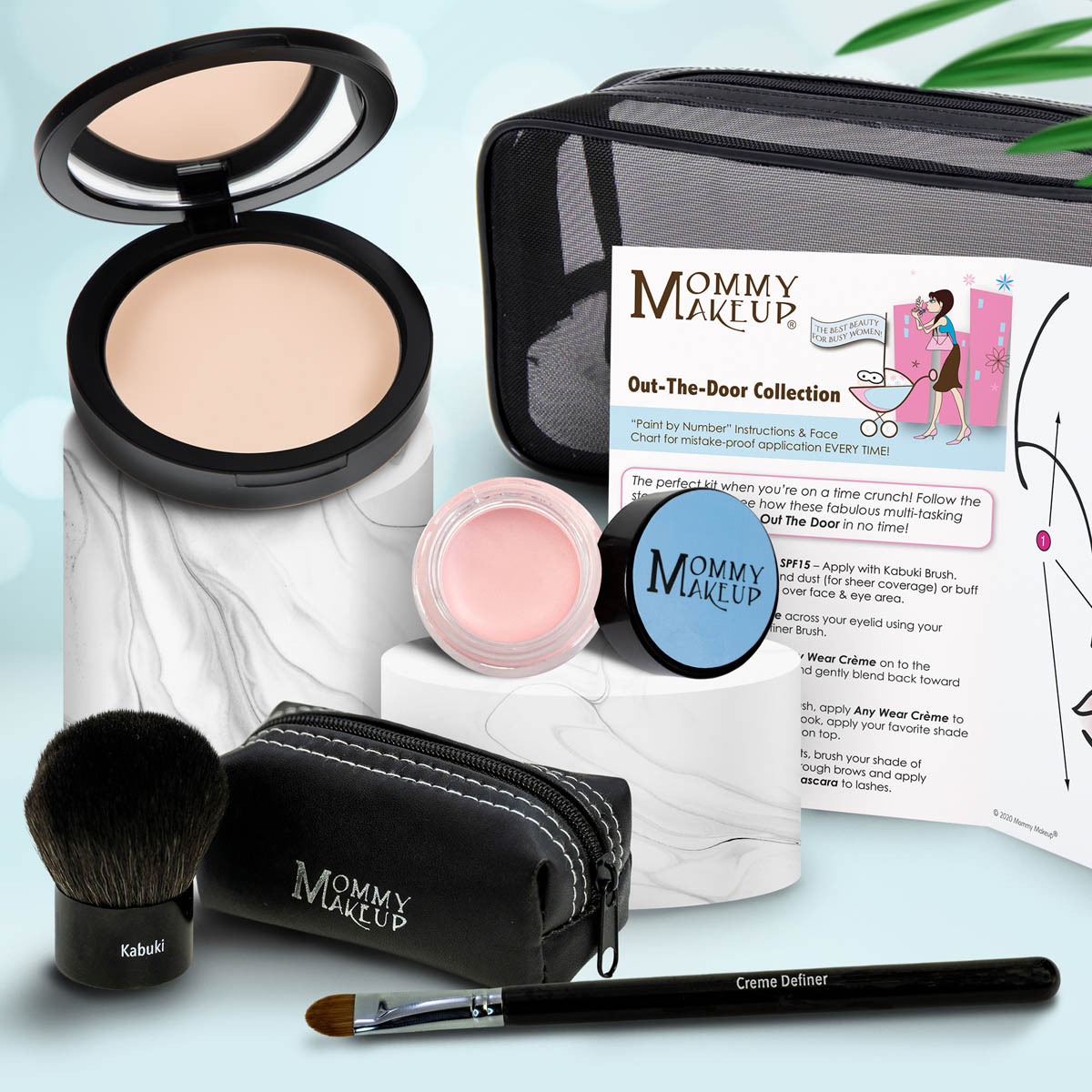 Colección Out The Door | Set de maquillaje multiusos, fácil de llevar y sin talco