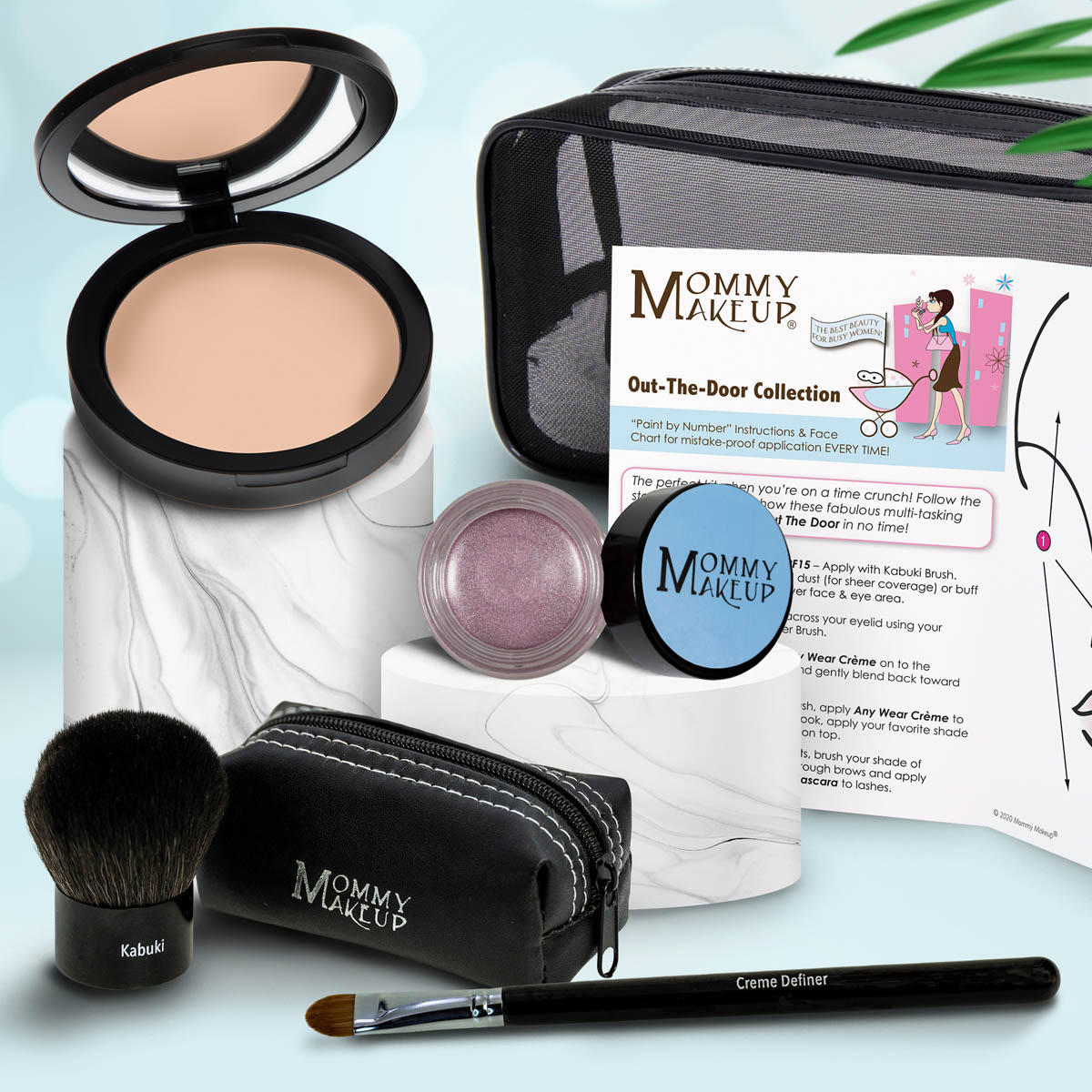 Colección Out The Door | Set de maquillaje multiusos, fácil de llevar y sin talco