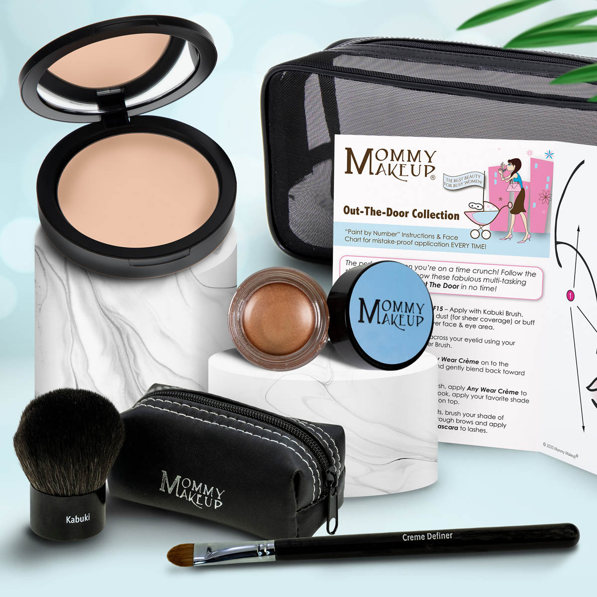 Colección Out The Door | Set de maquillaje multiusos, fácil de llevar y sin talco