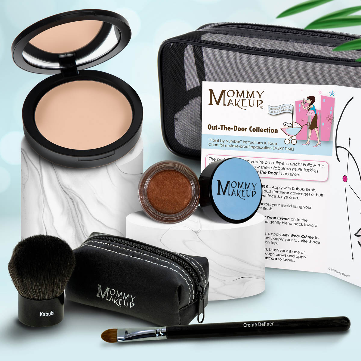 Colección Out The Door | Set de maquillaje multiusos, fácil de llevar y sin talco