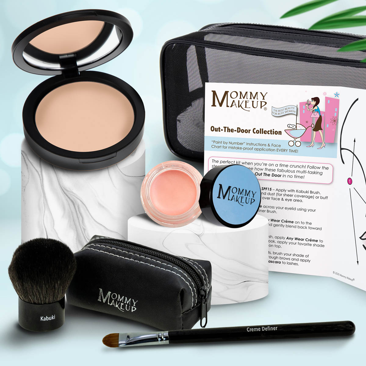 Colección Out The Door | Set de maquillaje multiusos, fácil de llevar y sin talco