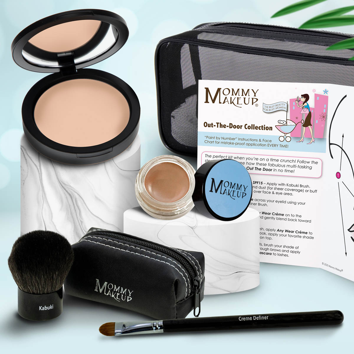 Colección Out The Door | Set de maquillaje multiusos, fácil de llevar y sin talco