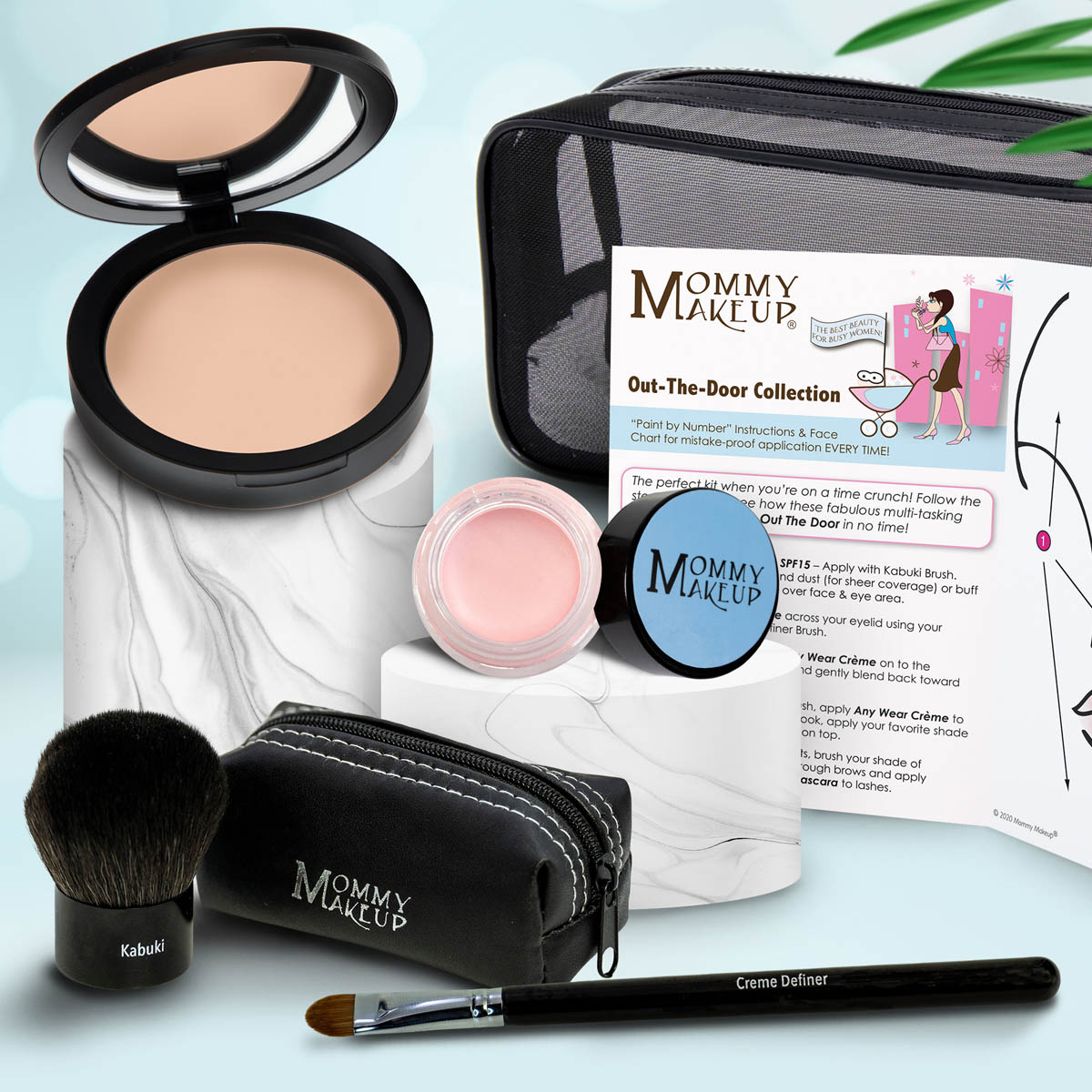 Colección Out The Door | Set de maquillaje multiusos, fácil de llevar y sin talco