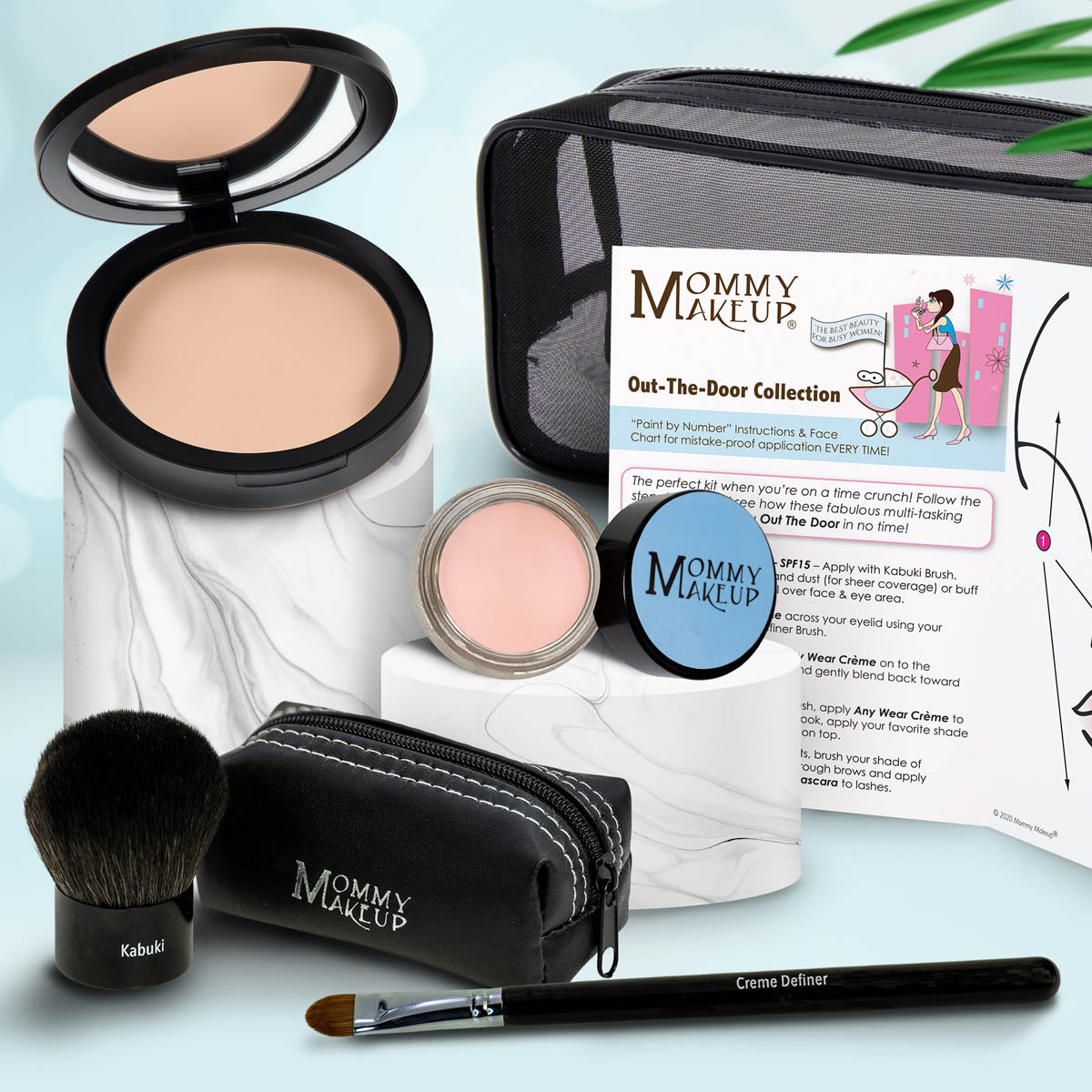 Colección Out The Door | Set de maquillaje multiusos, fácil de llevar y sin talco