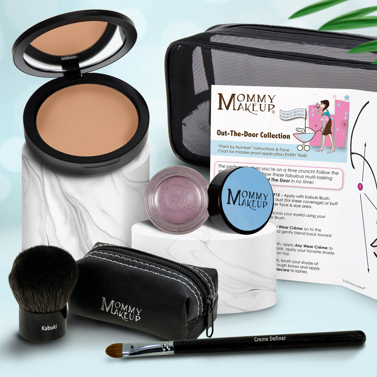 Colección Out The Door | Set de maquillaje multiusos, fácil de llevar y sin talco
