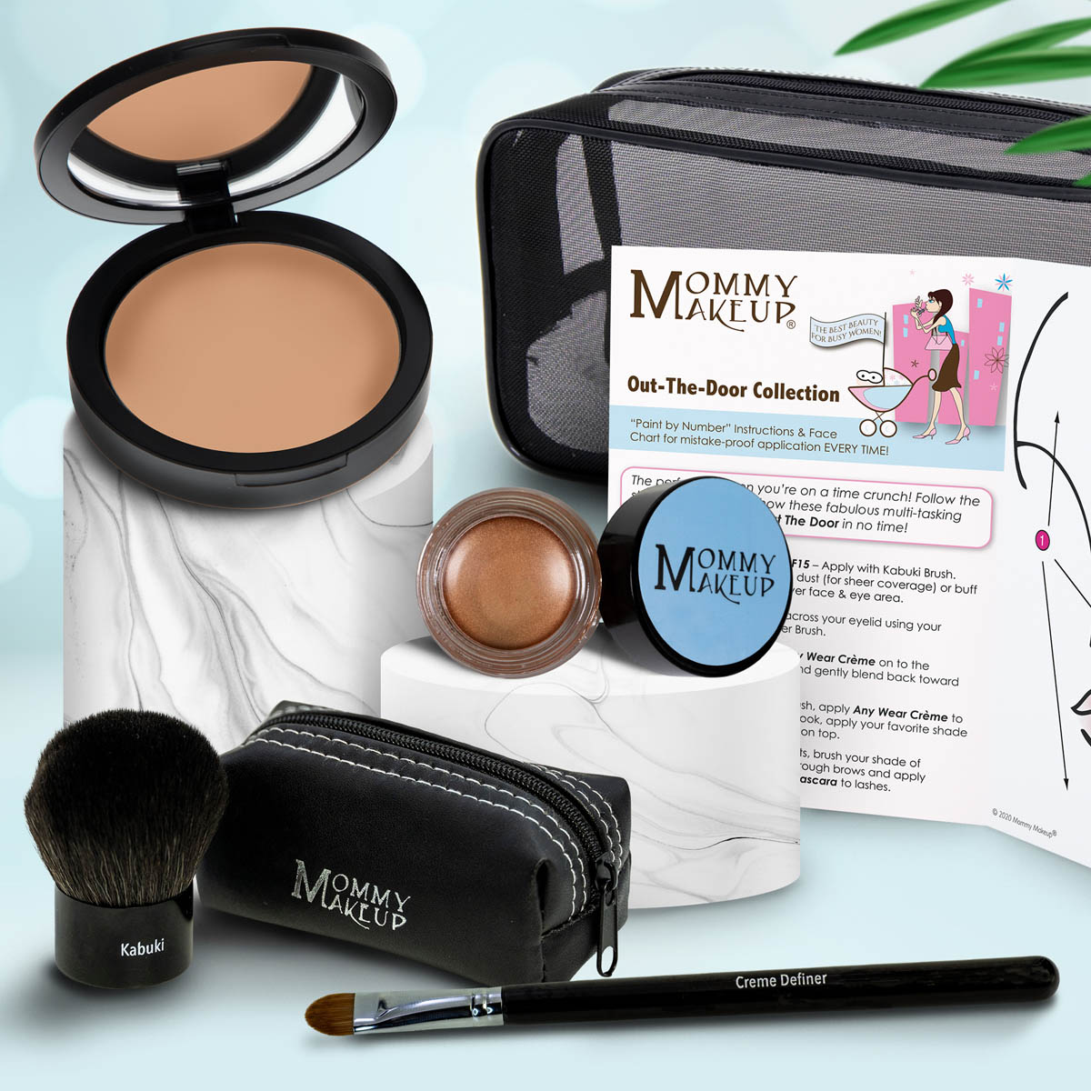 Colección Out The Door | Set de maquillaje multiusos, fácil de llevar y sin talco