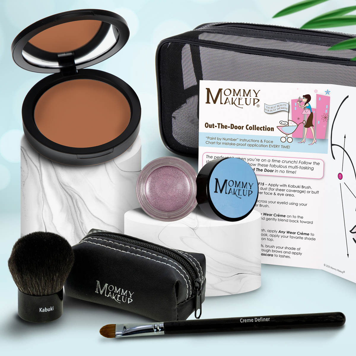 Colección Out The Door | Set de maquillaje multiusos, fácil de llevar y sin talco