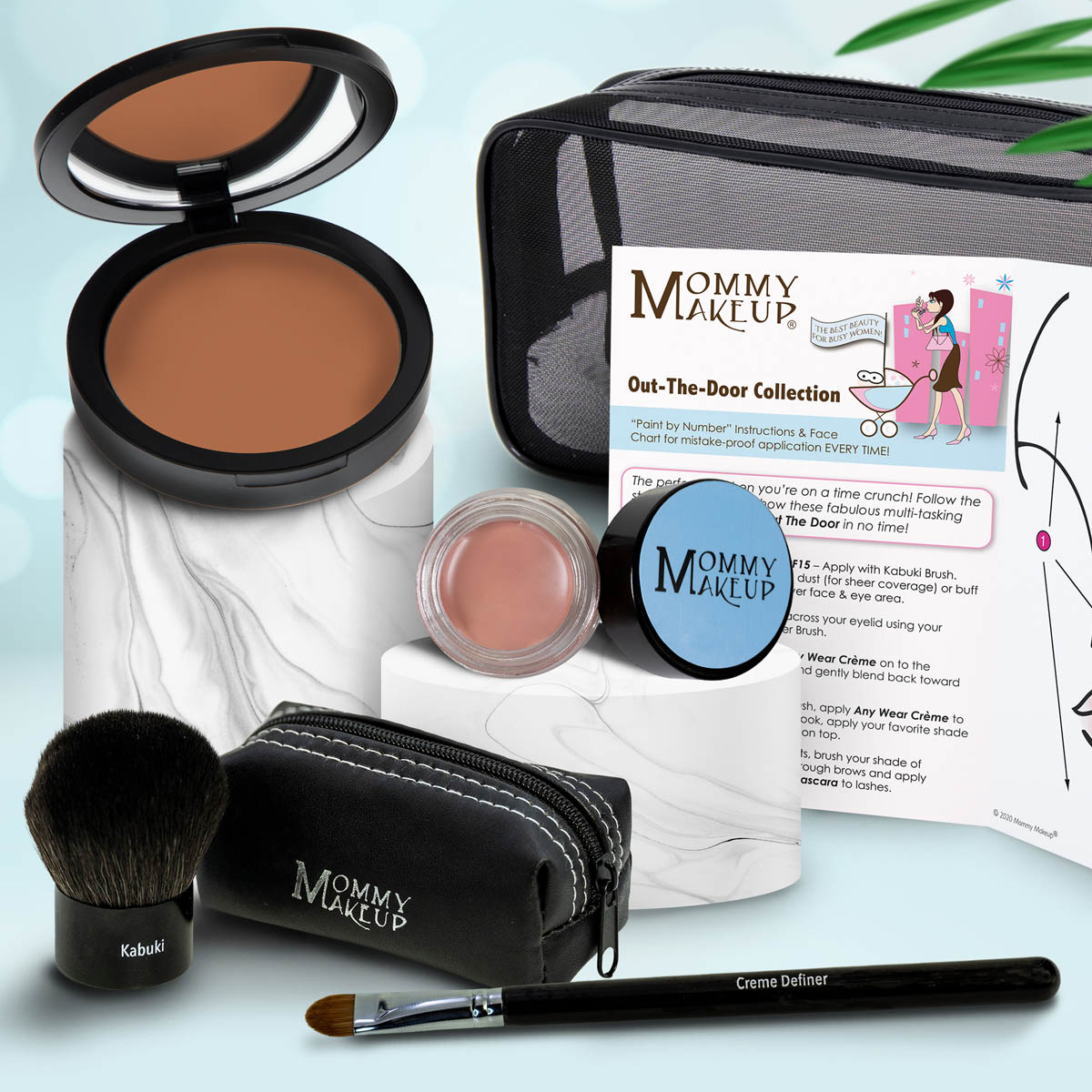 Colección Out The Door | Set de maquillaje multiusos, fácil de llevar y sin talco