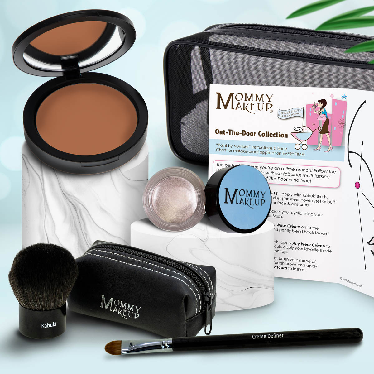 Colección Out The Door | Set de maquillaje multiusos, fácil de llevar y sin talco