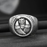 Owl And Ouroboros Stainless Steel Ring