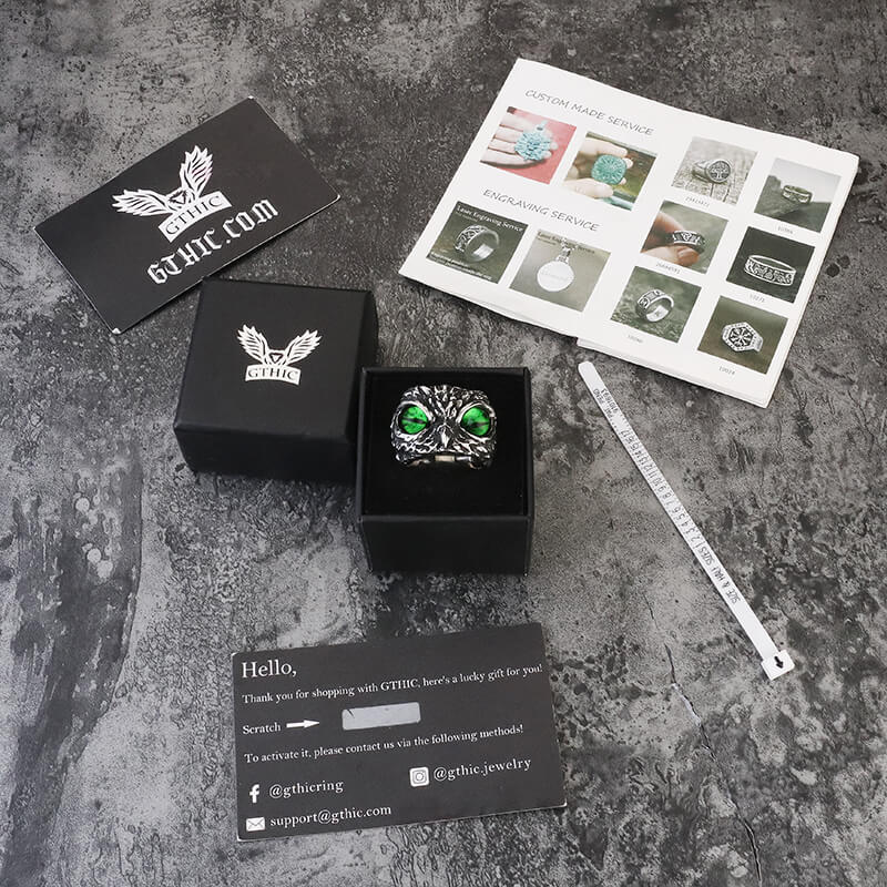 Anillo de acero inoxidable con forma de búho