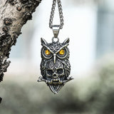 Owl Stainless Steel Gemstone Skull Pendant