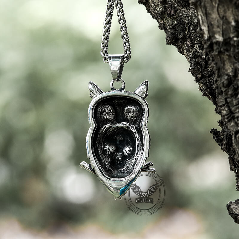 Owl Stainless Steel Gemstone Skull Pendant