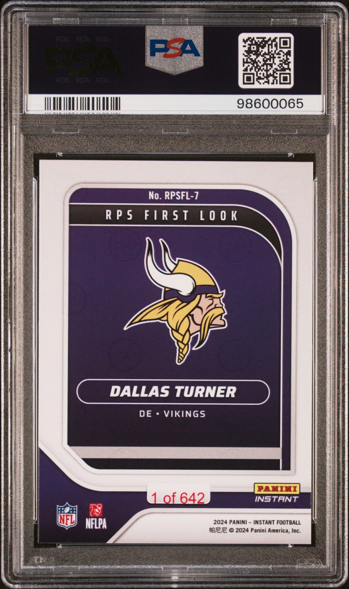 Tarjeta de fútbol americano de primera vista de Dallas Turner de la NFL, clasificada en 2024, número RPSFL7, PSA 8, casi nueva