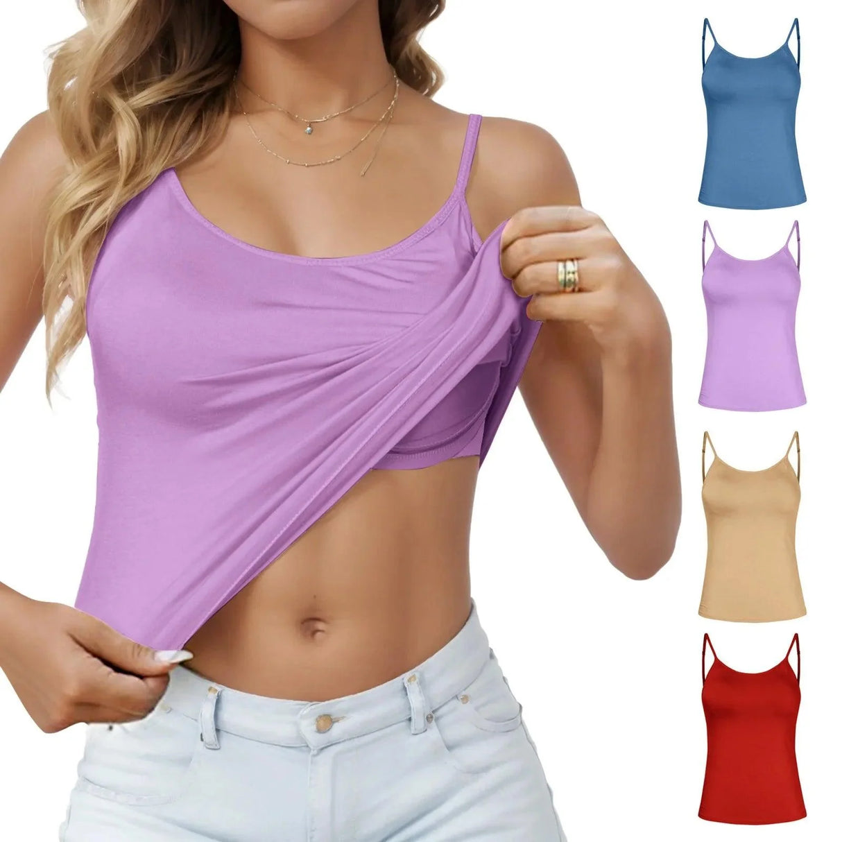 Padded Bra Tank Top Women Casual Sports Workout Solid Cami Top Vest Female Stretchy Camisole with Built In Bra Fitness Clothing