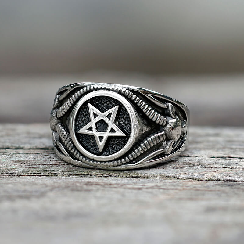 Pentagram Goat Stainless Steel Satan Ring