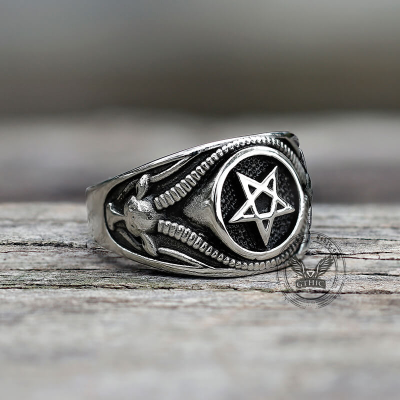 Pentagram Goat Stainless Steel Satan Ring