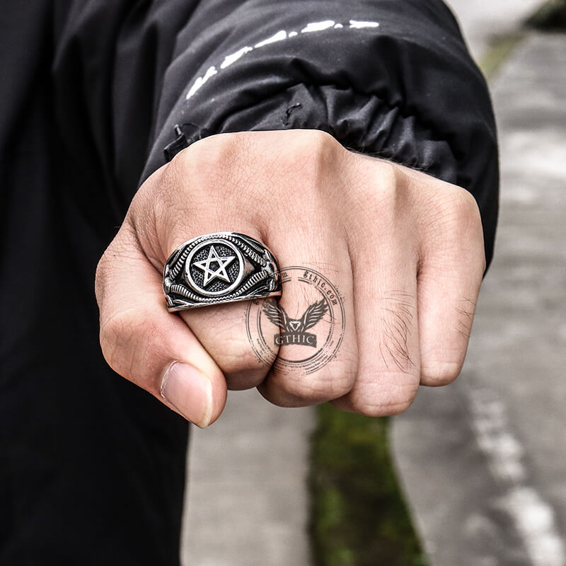 Pentagram Goat Stainless Steel Satan Ring