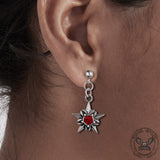 Pentagram Red Gemstone Stainless Steel Stud Earrings