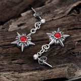 Pentagram Red Gemstone Stainless Steel Stud Earrings