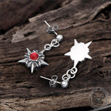 Pentagram Red Gemstone Stainless Steel Stud Earrings