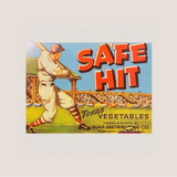 Pristine 1950s Vintage Safe Hit Baseball Crate Label from Texas