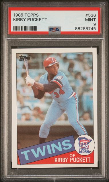 Tarjeta de béisbol Topps Kirby Puckett #536 Rookie RC de 1985, calificada PSA 9 Mint