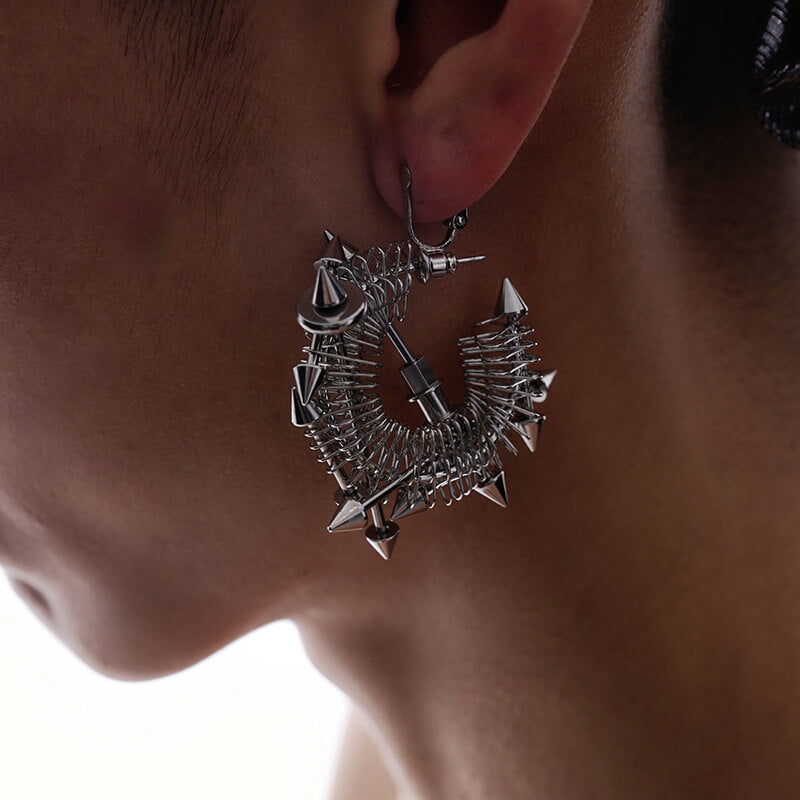 Punk Coil Spring Titanium Steel Earrings