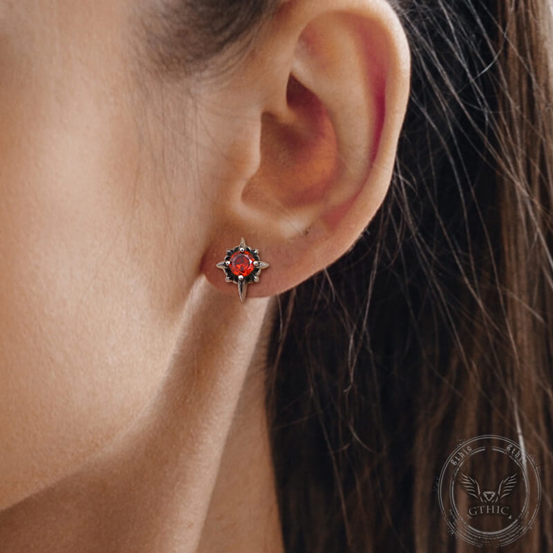 Pendientes de acero inoxidable con piedras preciosas y cruz punk