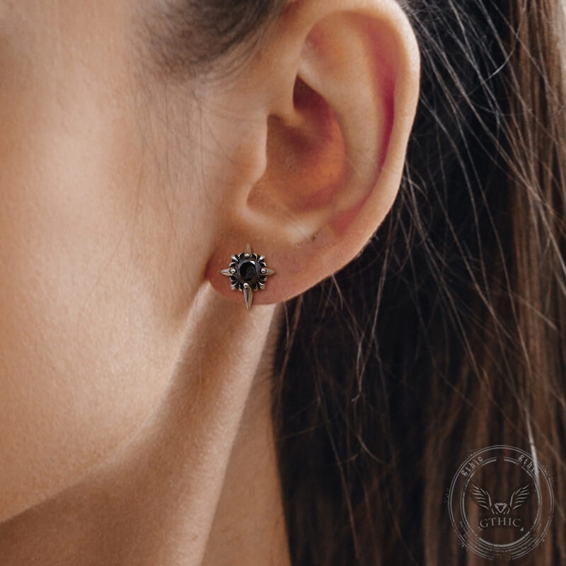 Pendientes de acero inoxidable con piedras preciosas y cruz punk