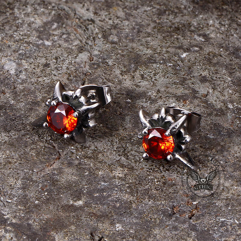 Pendientes de acero inoxidable con piedras preciosas y cruz punk