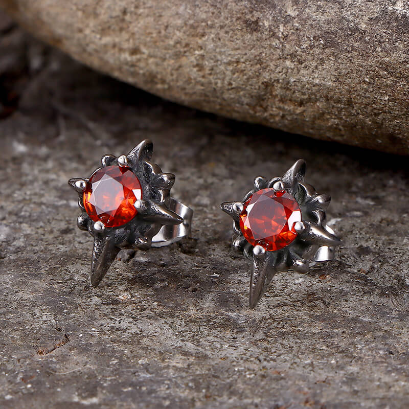Pendientes de acero inoxidable con piedras preciosas y cruz punk