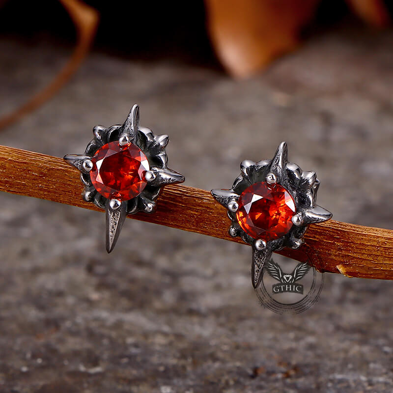 Pendientes de acero inoxidable con piedras preciosas y cruz punk