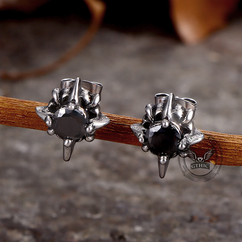 Pendientes de acero inoxidable con piedras preciosas y cruz punk