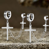 Punk Cross Tassel Stainless Steel Earrings