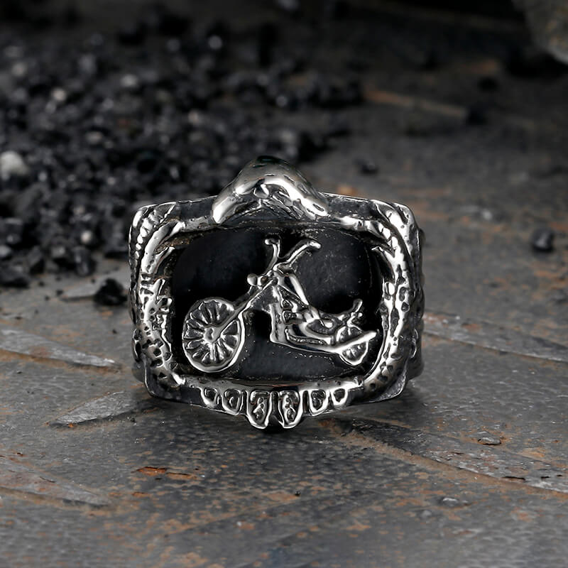 Anillo de motociclista de acero inoxidable con diseño de águila punk