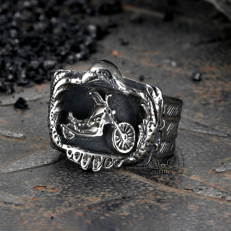 Anillo de motociclista de acero inoxidable con diseño de águila punk